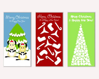 Mutlu Noeller ve mutlu yeni yıl tebrik kartları. Vektör çizim 