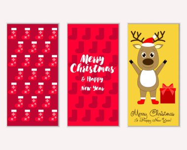 mutlu Noeller ve mutlu yeni yıl tebrik kartları vektör çizim