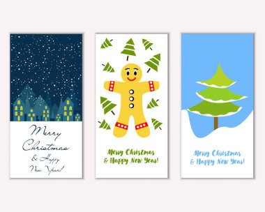 vektör çizim kış tatil tebrik kartları