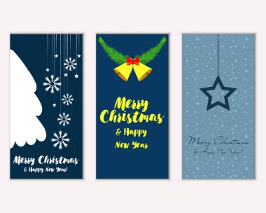Mutlu Noeller ve mutlu yeni yıl tebrik kartları. Vektör çizim     