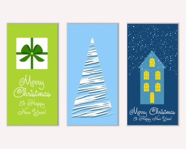 vektör çizim kış tatil tebrik kartları