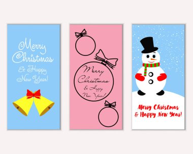 mutlu Noeller ve mutlu yeni yıl tebrik kartları vektör çizim