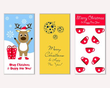 mutlu Noeller ve mutlu yeni yıl tebrik kartları vektör çizim