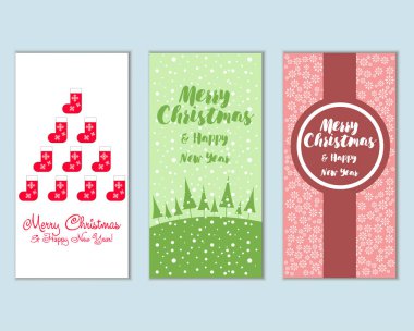 mutlu Noeller ve mutlu yeni yıl tebrik kartları vektör çizim