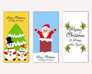 mutlu Noeller ve mutlu yeni yıl tebrik kartları vektör çizim