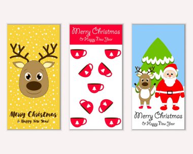 Renkli Noel kartları yılbaşı süslemeleri ve Noel Baba vektör çizim ile