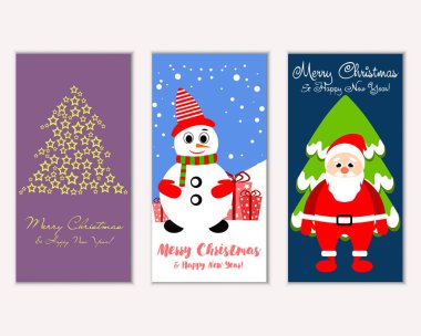 mutlu Noeller ve mutlu yeni yıl tebrik kartları vektör çizim