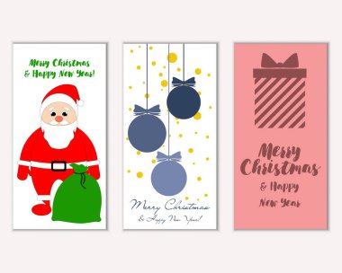 Renkli Noel kartları yılbaşı süslemeleri ve Noel Baba vektör çizim ile