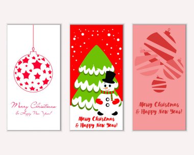 Mutlu Noeller ve mutlu yeni yıl tebrik kartları. Vektör çizim     