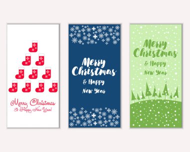 mutlu Noeller ve mutlu yeni yıl tebrik kartları vektör çizim