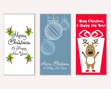 mutlu Noeller ve mutlu yeni yıl tebrik kartları vektör çizim
