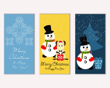 Mutlu Noeller ve mutlu yeni yıl tebrik kartları. Vektör çizim   