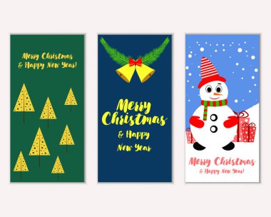 mutlu Noeller ve mutlu yeni yıl tebrik kartları vektör çizim       