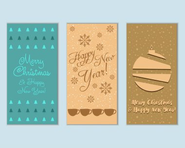 mutlu Noeller ve mutlu yeni yıl tebrik kartları vektör çizim