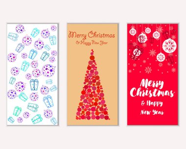 Mutlu Noeller ve mutlu yeni yıl tebrik kartları. Vektör çizim   
