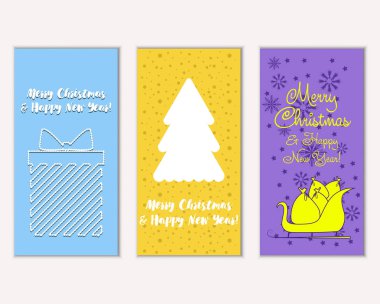Mutlu Noeller ve mutlu yeni yıl tebrik kartları. Vektör çizim   