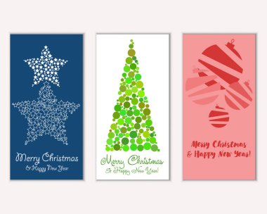 Mutlu Noeller ve mutlu yeni yıl tebrik kartları. Vektör çizim   