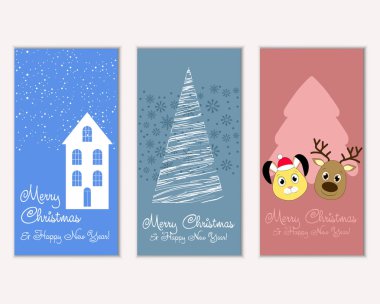 mutlu Noeller ve mutlu yeni yıl tebrik kartları vektör çizim     