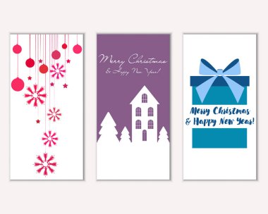 mutlu Noeller ve mutlu yeni yıl tebrik kartları vektör çizim     