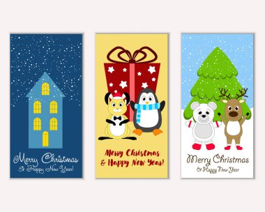 Mutlu Noeller ve mutlu yeni yıl tebrik kartları. Vektör çizim 