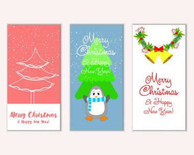 mutlu Noeller ve mutlu yeni yıl tebrik kartları vektör çizim