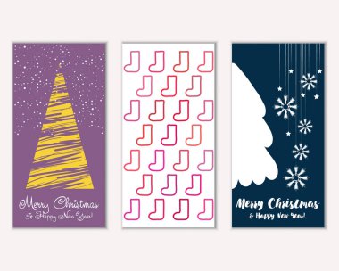 Mutlu Noeller ve mutlu yeni yıl tebrik kartları. Vektör çizim     