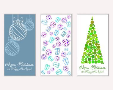 Mutlu Noeller ve mutlu yeni yıl tebrik kartları. Vektör çizim   