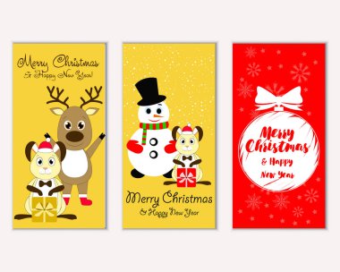 mutlu Noeller ve mutlu yeni yıl tebrik kartları vektör çizim   