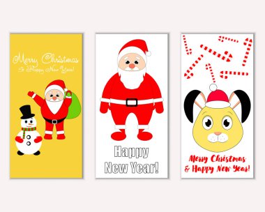 mutlu Noeller ve mutlu yeni yıl tebrik kartları vektör çizim       