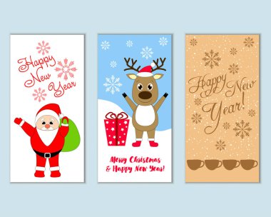 mutlu Noeller ve mutlu yeni yıl tebrik kartları vektör çizim