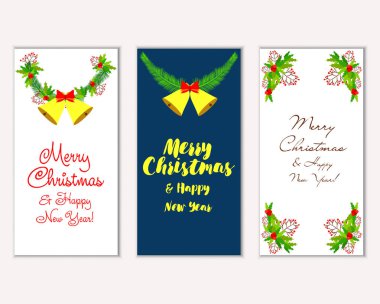Mutlu Noeller ve mutlu yeni yıl tebrik kartları. Vektör çizim   