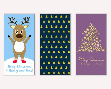 Mutlu Noeller ve mutlu yeni yıl tebrik kartları. Vektör çizim       