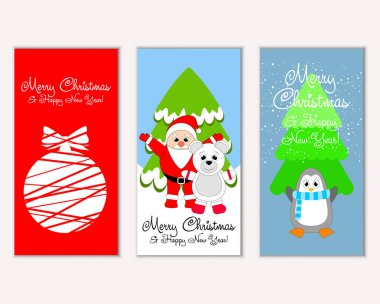 mutlu Noeller ve mutlu yeni yıl tebrik kartları vektör çizim