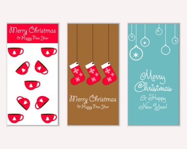 mutlu Noeller ve mutlu yeni yıl tebrik kartları vektör çizim       