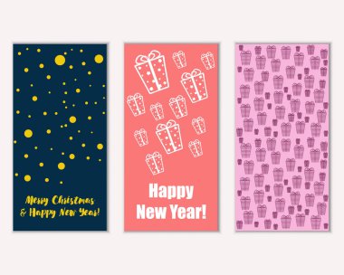 mutlu Noeller ve mutlu yeni yıl tebrik kartları vektör çizim     