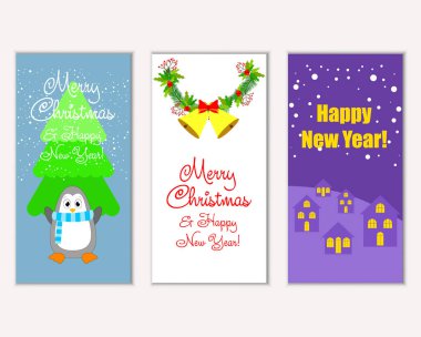 mutlu Noeller ve mutlu yeni yıl tebrik kartları vektör çizim