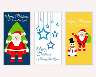 mutlu Noeller ve mutlu yeni yıl tebrik kartları vektör çizim