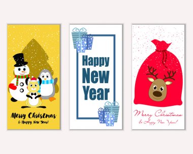 mutlu Noeller ve mutlu yeni yıl tebrik kartları vektör çizim     