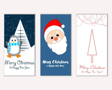 mutlu Noeller ve mutlu yeni yıl tebrik kartları vektör çizim     