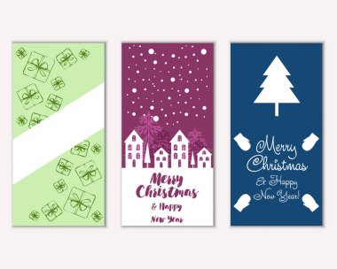 mutlu Noeller ve mutlu yeni yıl tebrik kartları vektör çizim