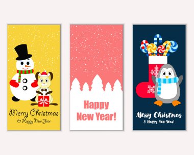 mutlu Noeller ve mutlu yeni yıl tebrik kartları vektör çizim   