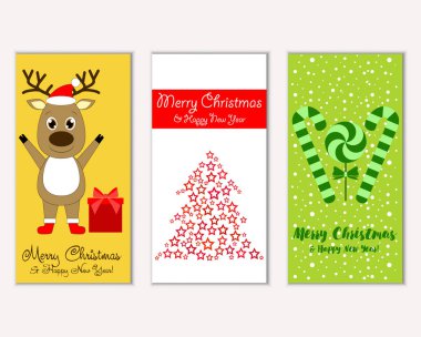 mutlu Noeller ve mutlu yeni yıl tebrik kartları vektör çizim