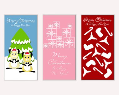 Mutlu Noeller ve mutlu yeni yıl tebrik kartları. Vektör çizim 