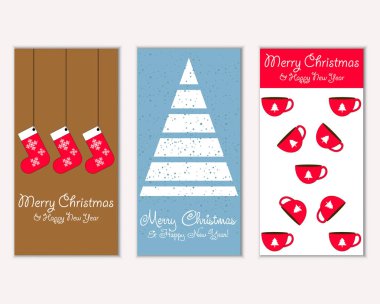 mutlu Noeller ve mutlu yeni yıl tebrik kartları vektör çizim       