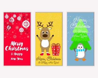 Mutlu Noeller ve mutlu yeni yıl tebrik kartları. Vektör çizim   