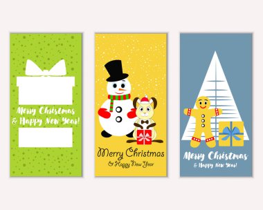 Mutlu Noeller ve mutlu yeni yıl tebrik kartları. Vektör çizim   