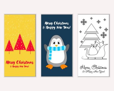 Mutlu Noeller ve mutlu yeni yıl tebrik kartları. Vektör çizim 
