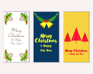 Mutlu Noeller ve mutlu yeni yıl tebrik kartları. Vektör çizim     