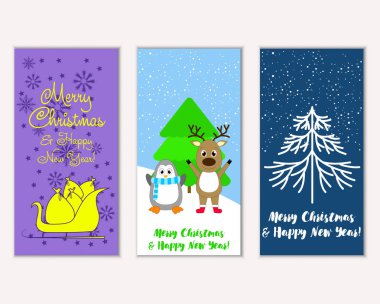 Mutlu Noeller ve mutlu yeni yıl tebrik kartları. Vektör çizim 
