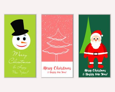 mutlu Noeller ve mutlu yeni yıl tebrik kartları vektör çizim       